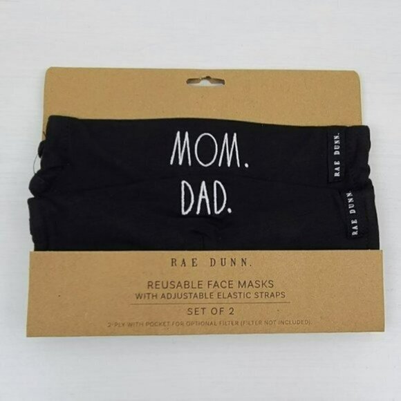 NWT Rae Dunn MOM DAD Reusable Face Masks Set of 2 - Picture 3 of 4